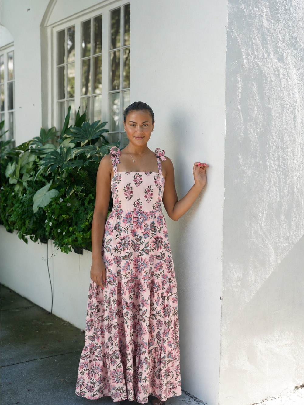 Madison Mathews Pink Floral Tie Shoulder Maxi Dress – Size XS